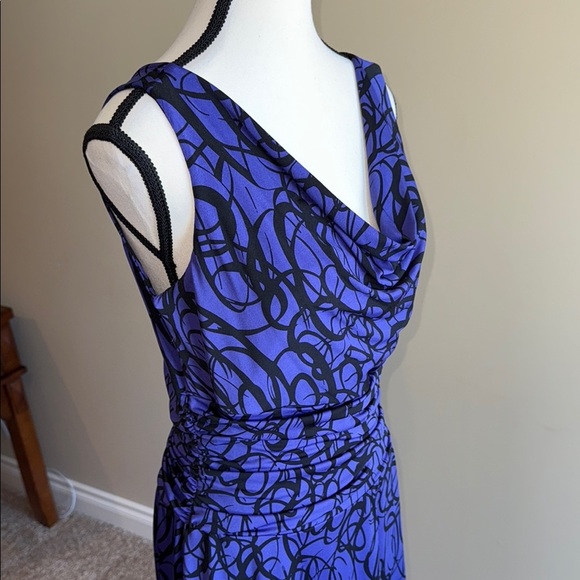 Cleo Dress Black Purple Midi V-Neck Sleeveless Tummy Control Ruched Women's Sz8P - Picture 4 of 14